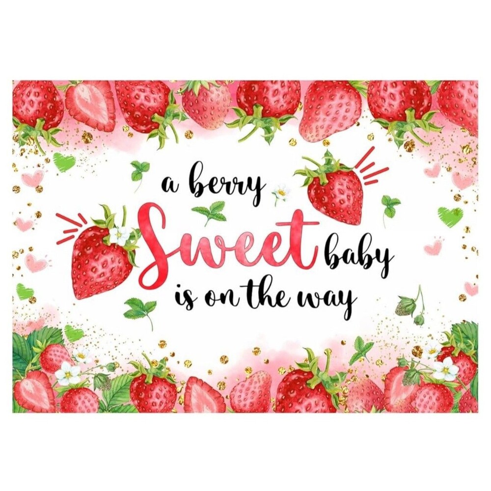 5x3FT Strawberry Baby Shower Backdrop Strawberry Baby Gift Party Photo Backgd...